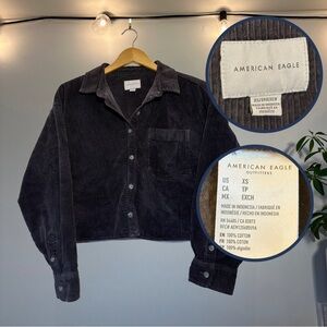 American Eagle Outfitters Black Corduroy Button-Up Shirt Jacket